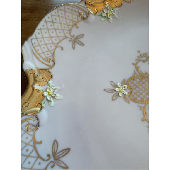 Antique European Porcelain Cabinet Plate c1890–1910 Gilt Pink Floral 6105 - Picture 5 of 8